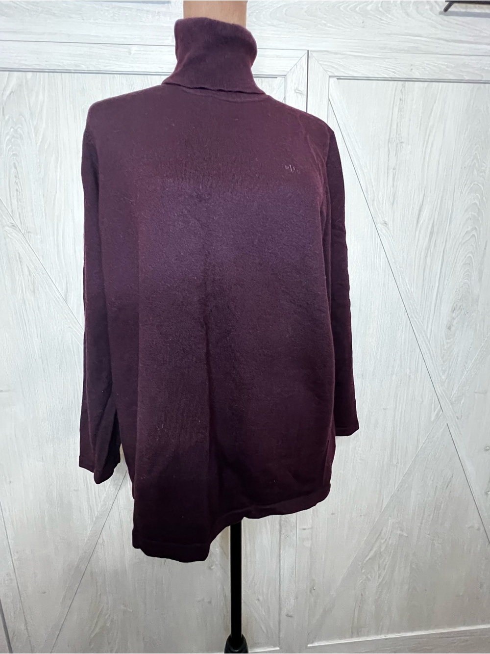 โจ Lauren Ralph Lauren Plum Merino Wool Cotton Turtleneck Sweater 1X Plus Size
